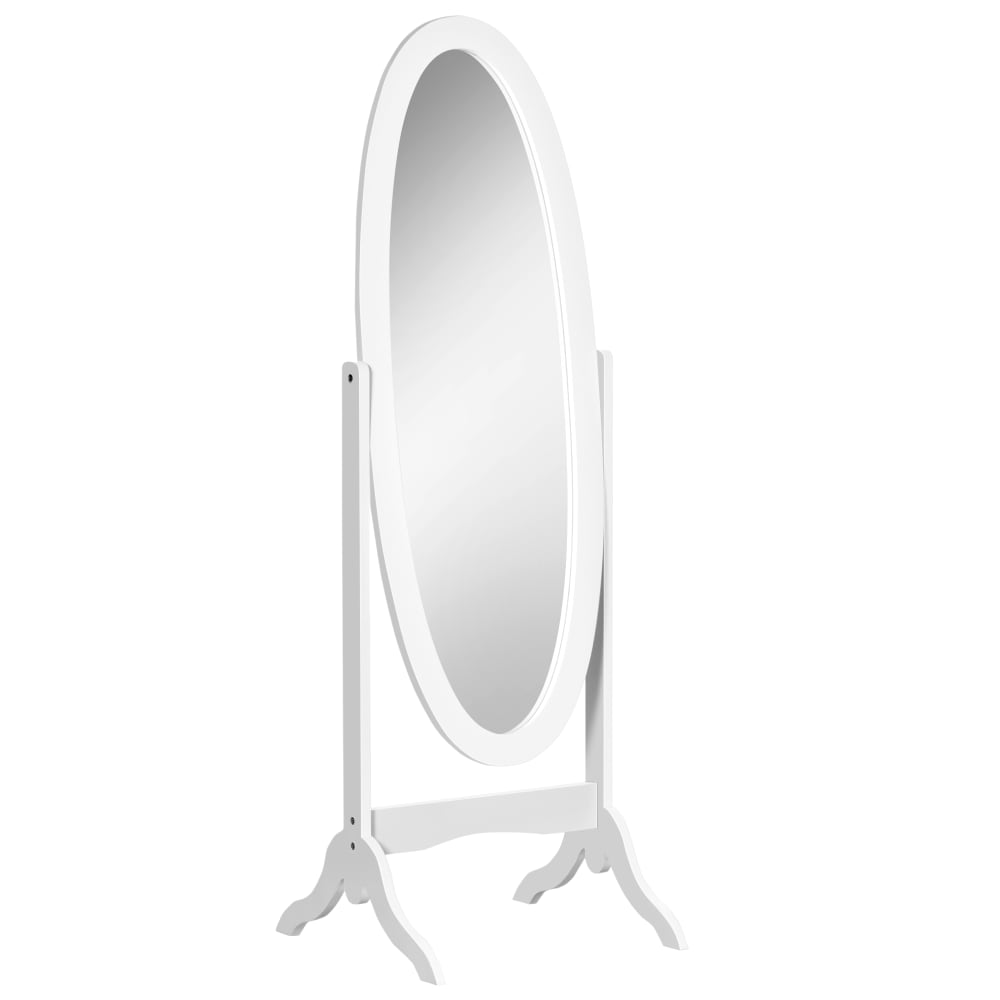 Homcom Ovaler Standspiegel, Shabby-Chic & Weißholz-Optik Weiß Spanplatte
