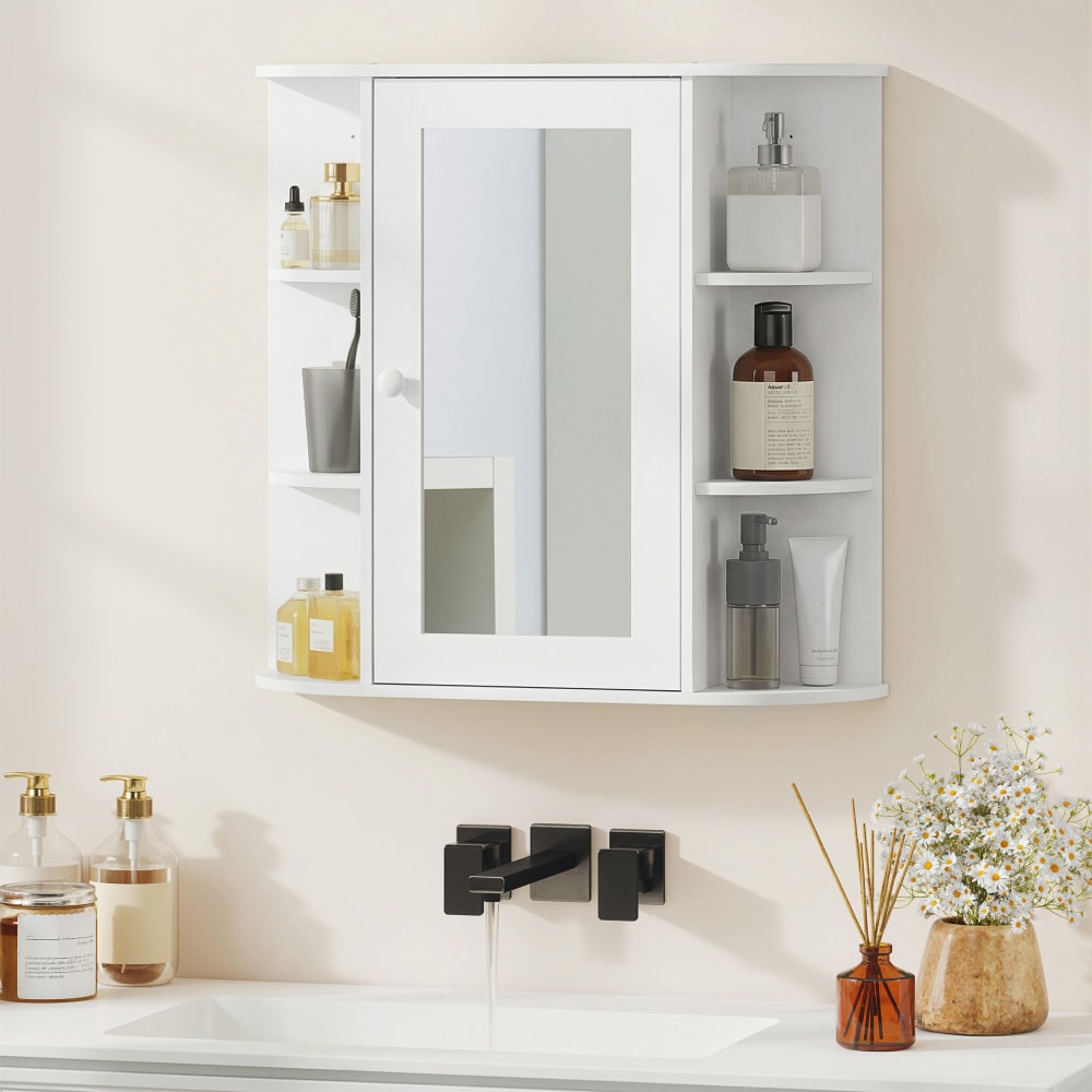 Armoire à glace 1 porte étagères latérales blanc - Maisons du Monde
