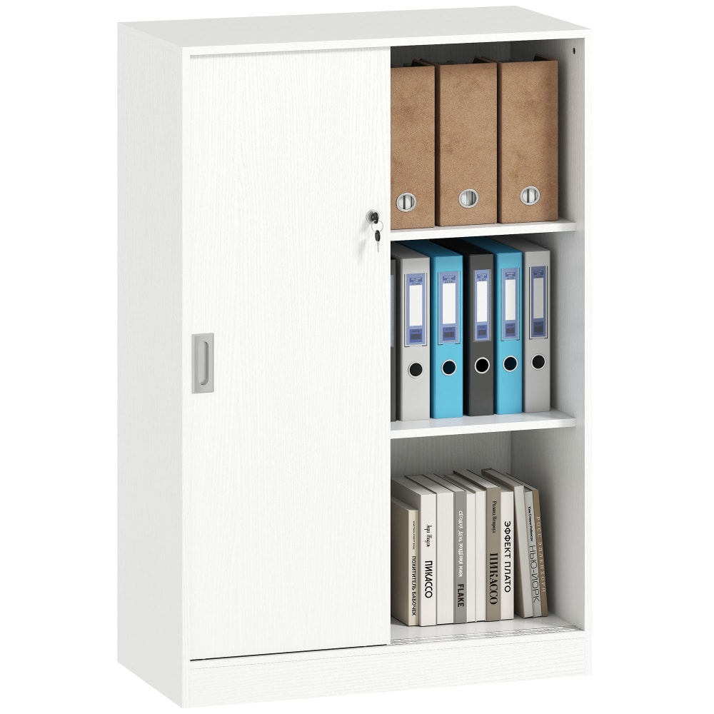 Armoire de bureau 2 portes coulissantes verrouillables 2 étagères