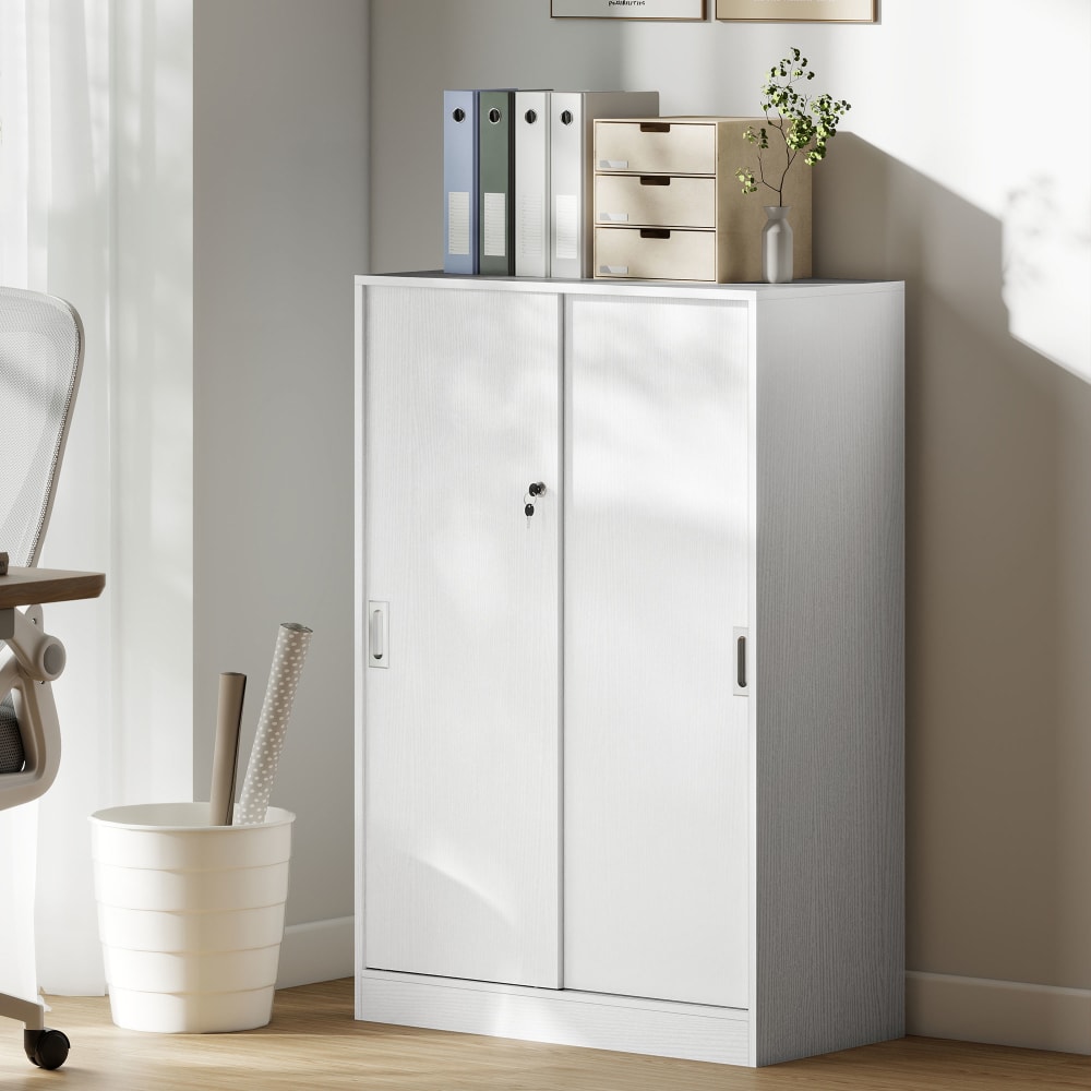 Vinsetto Schreibtischschrank 2 Schiebetüren, abschließbar & 2 Fächer style modern Weiß Spanplatte