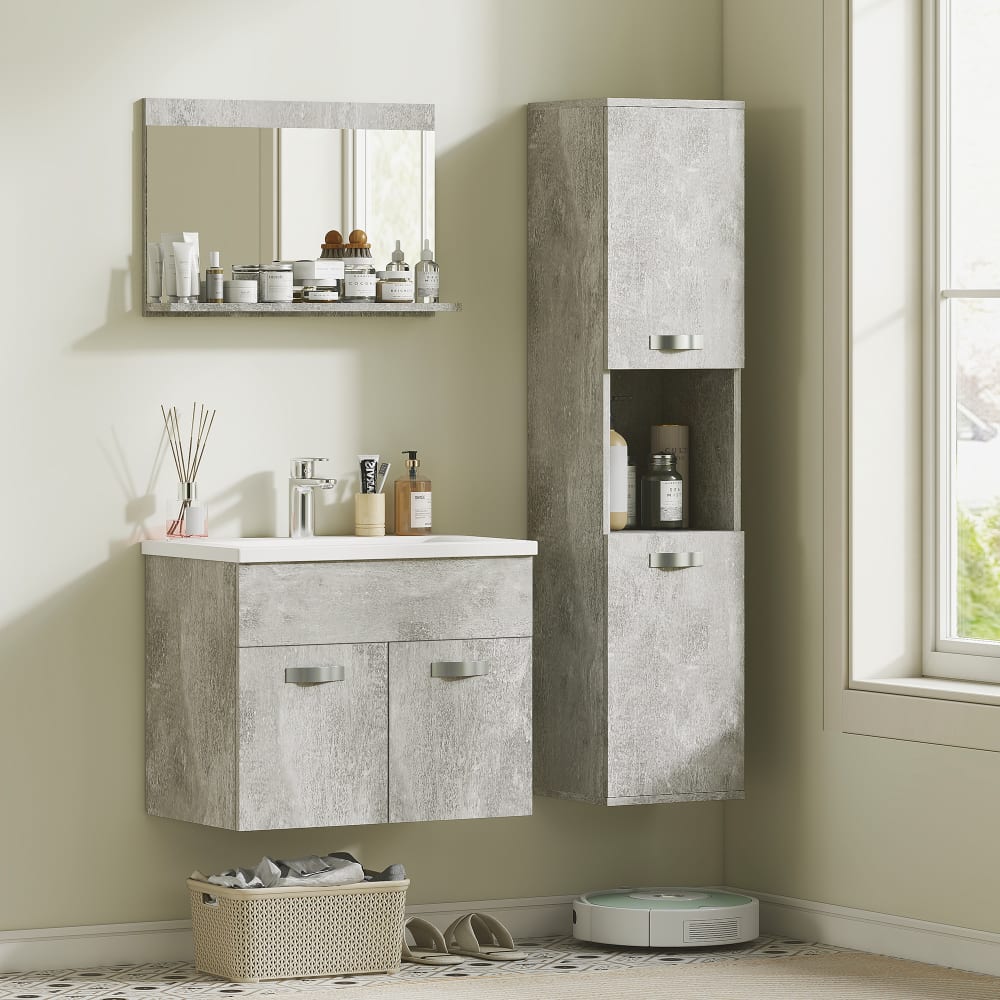 Ensemble de meubles de salle de bain 4 pièces mural en bois gris - Maisons du Monde