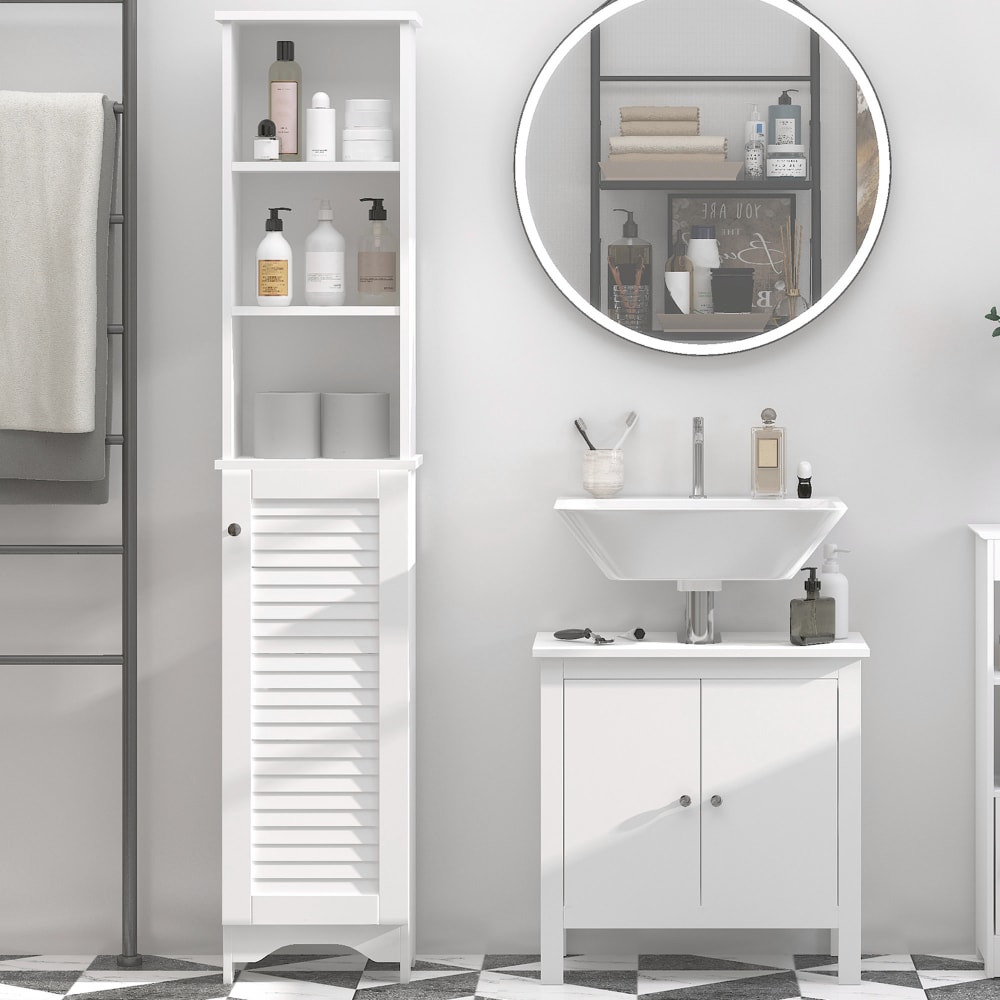 Badezimmer-Säulenmöbel mit Jalousietür, 3 Fächern, weiß - Maisons
