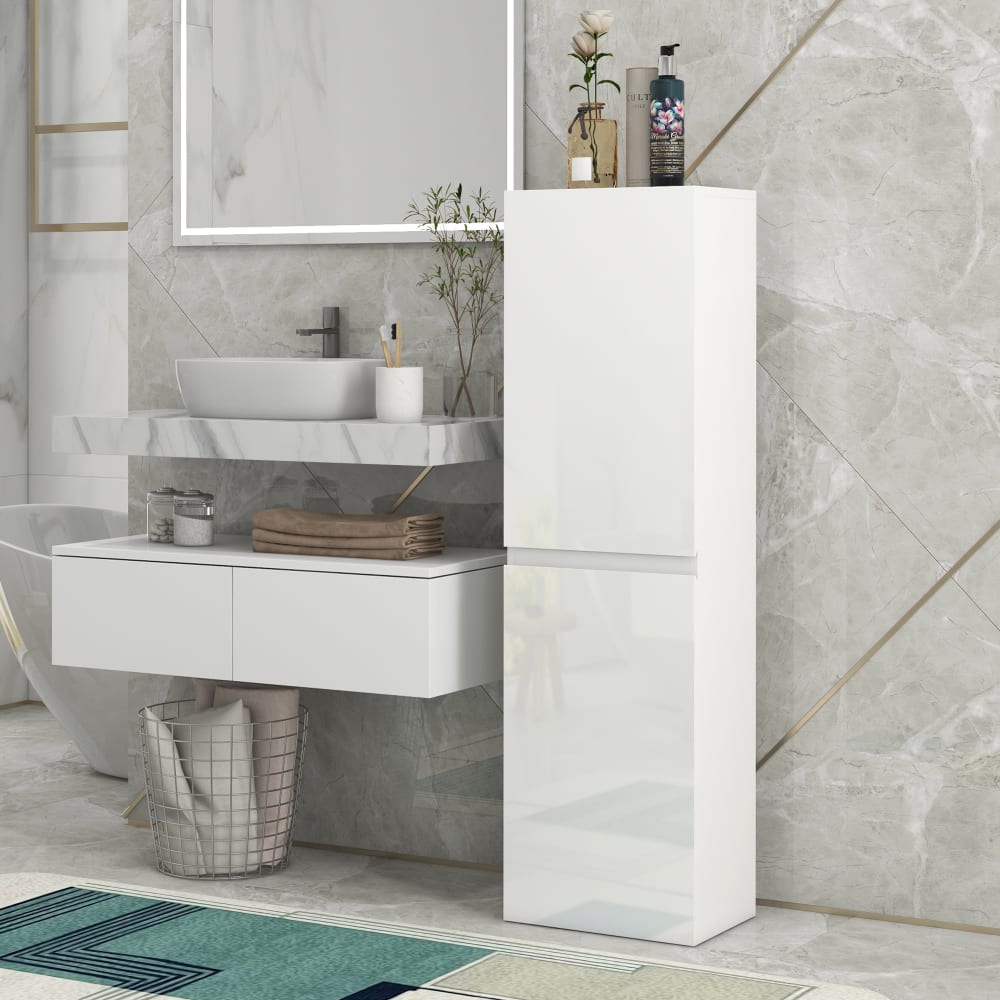 Badezimmer-Säulenschrank, 2 Türen & Regal, lackiert weiß -