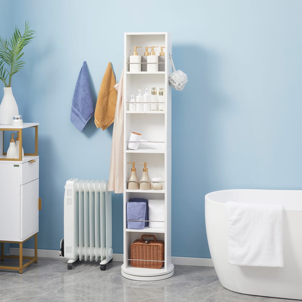 Meuble colonne de salle de bain pivotant 36 x 36 x 171 cm blanc