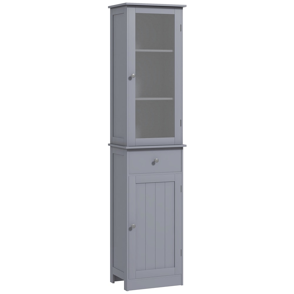 Colonne de salle de bain 2 portes 3 étagères tiroir gris