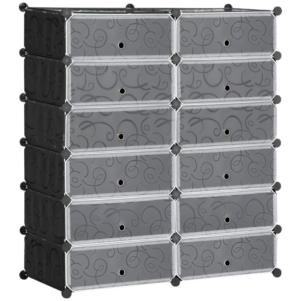 Homcom Modularer Schuhschrank 12 Fächer PP Weiß&Schwarz Weiß Pvc - Polyvinlychlorid