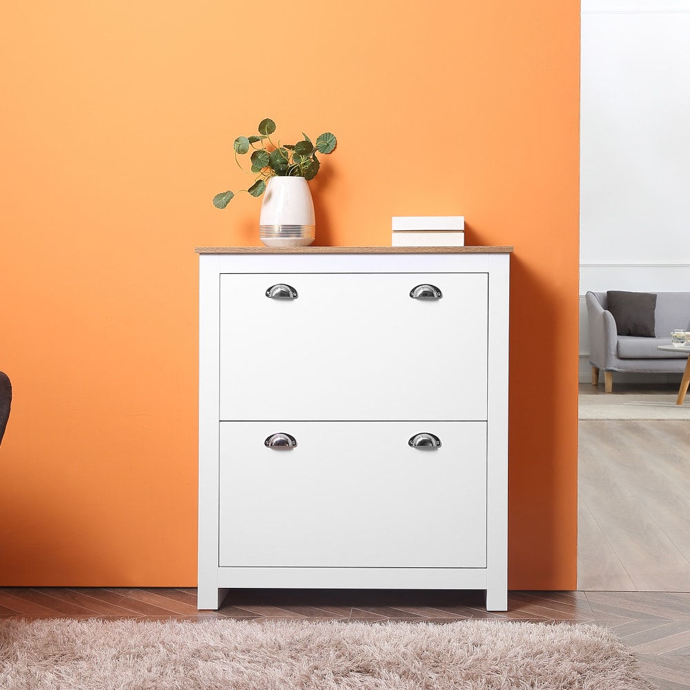 Armoire à chaussures 2 portes abattantes blanc chêne clair - Maisons du Monde