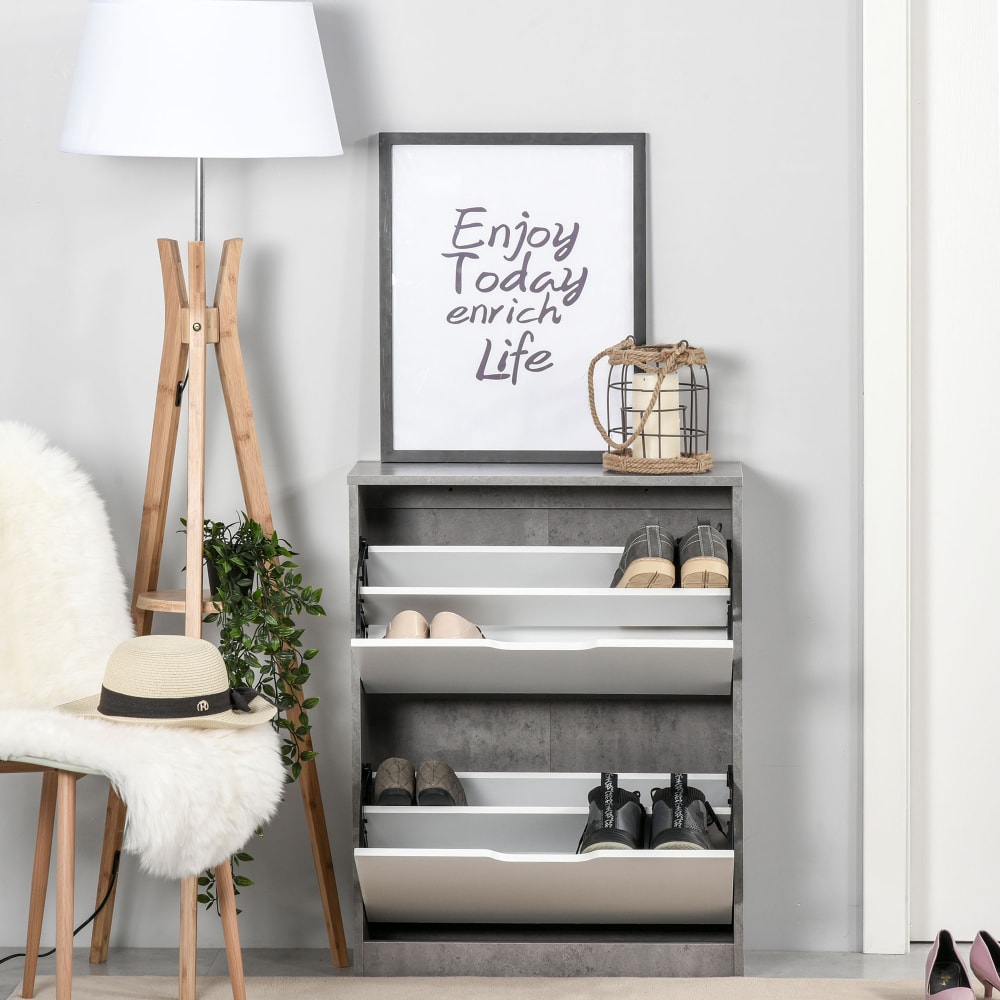 Armoire chaussures 2 portes abattantes blanc béton ciré - Maisons du Monde