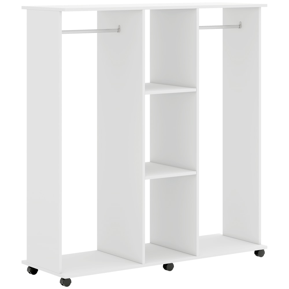 Armoire penderie mobile 6 roulettes panneaux de particule blanc