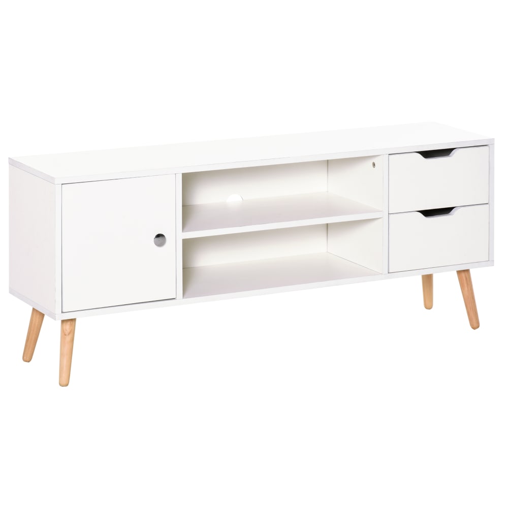 Meuble TV style scandinave pieds pin massif blanc