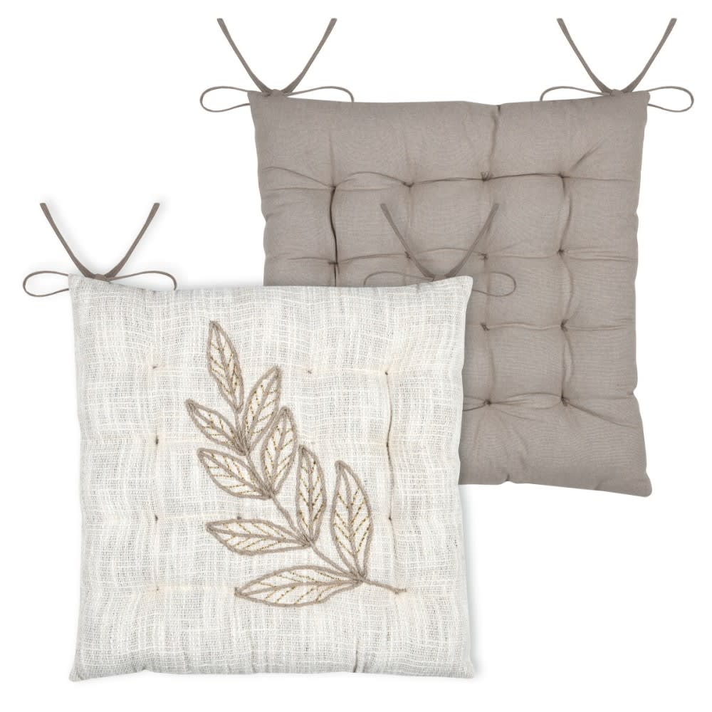 Galette de chaise feuillage - effet matière en coton brodé ecru 38 x — vue 3