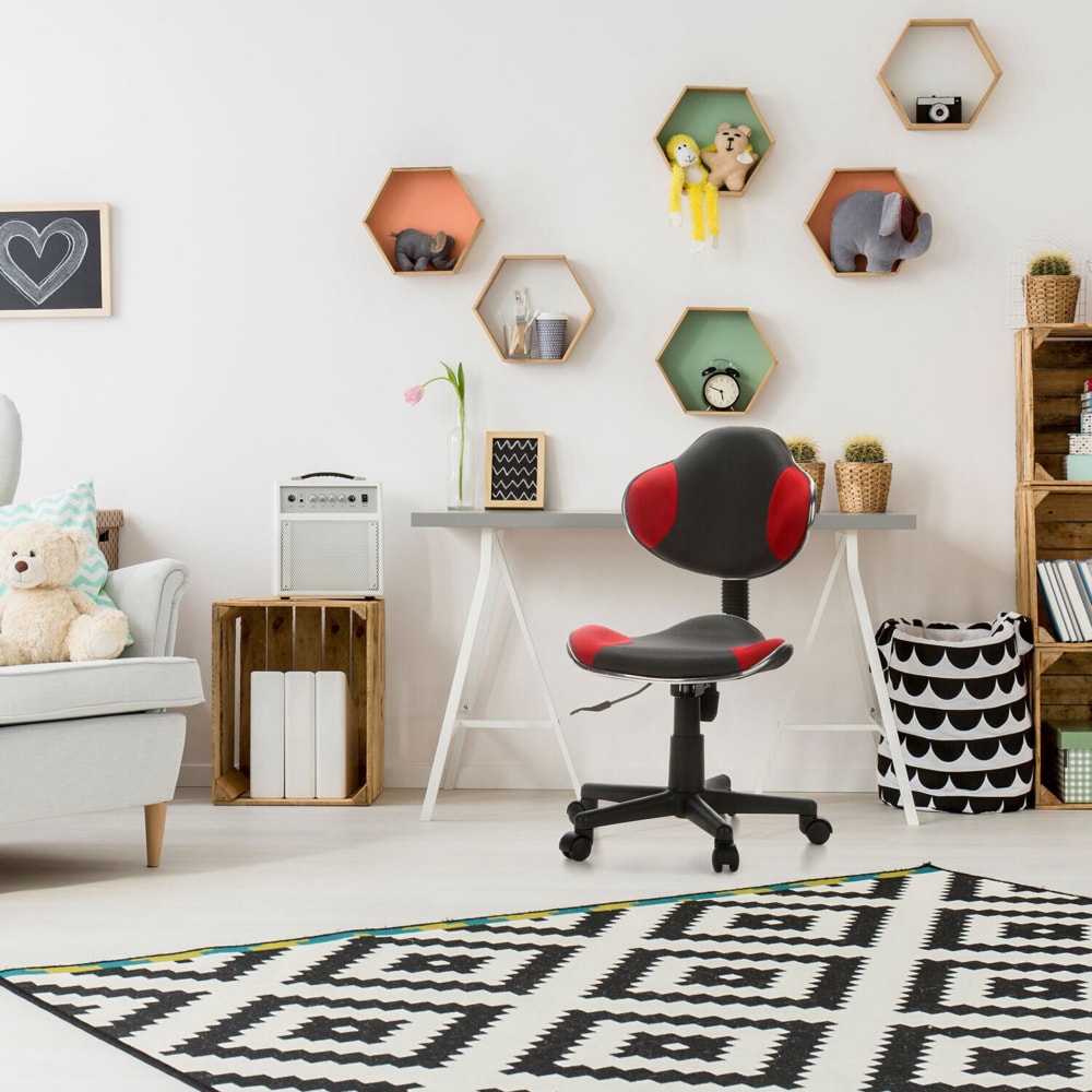 hjh OFFICE Kinderdrehstuhl aus Stoff, Grau/Rot GRAU STOFF Kinder