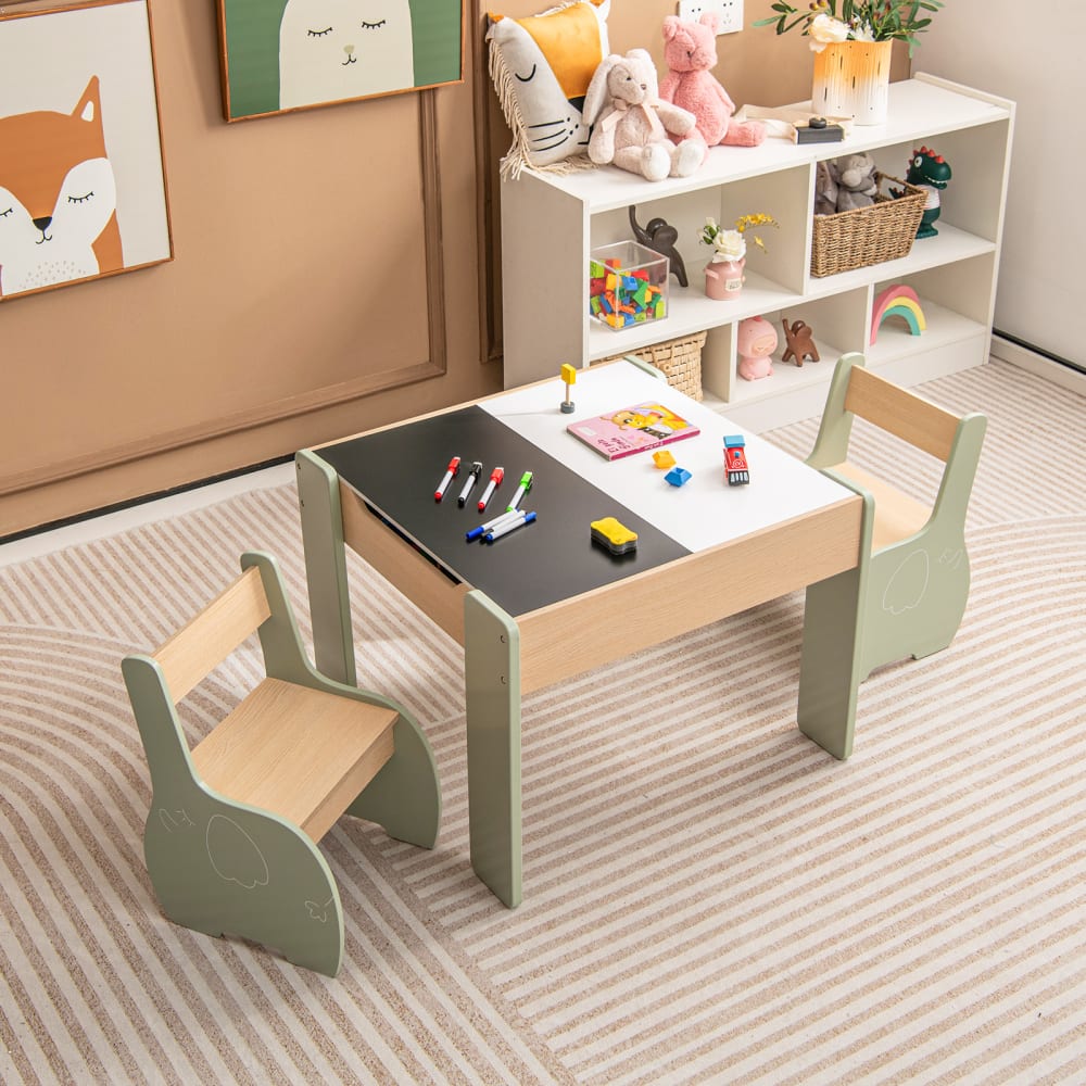 Table enfant avec chaise dossier ergonomique vert (Giantex) - Image 1
