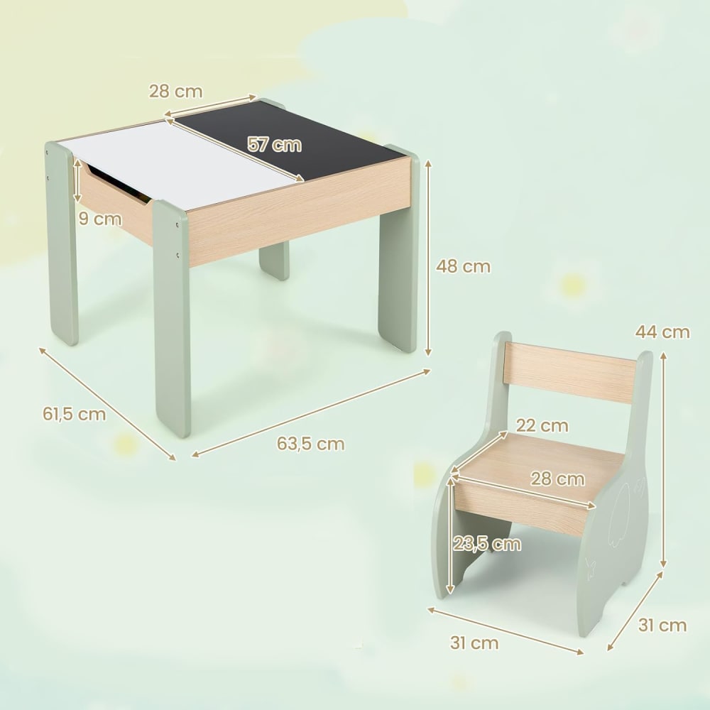 Table enfant avec chaise dossier ergonomique vert (Giantex) - Image 2