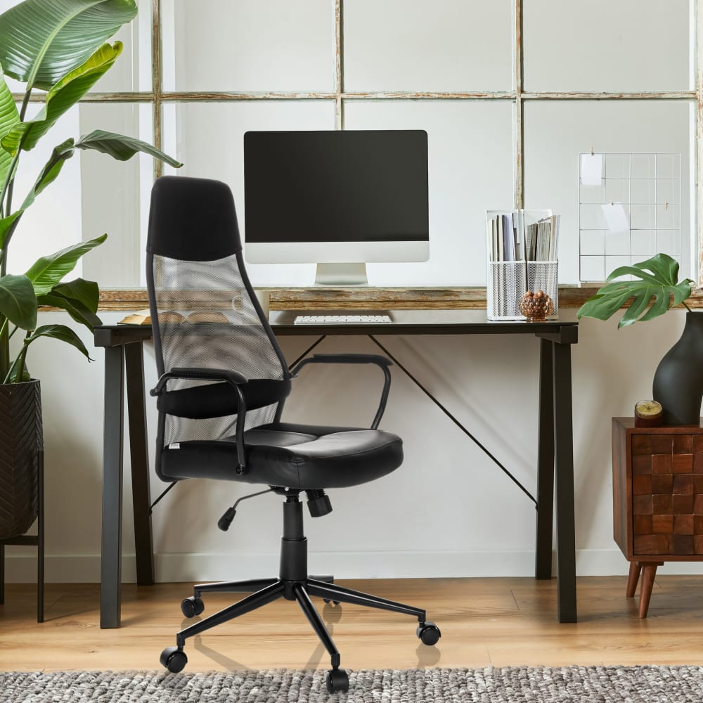 Home Office Chefsessel aus Stoff / Netzstoff, Schwarz - Maisons
