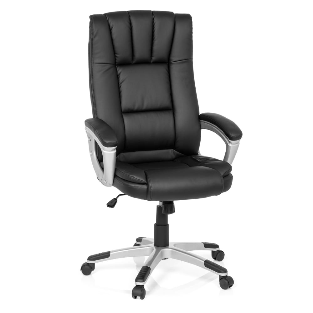 MyBuero Home Office Bürostuhl aus Kunstleder, Schwarz Schwarz Stoff
