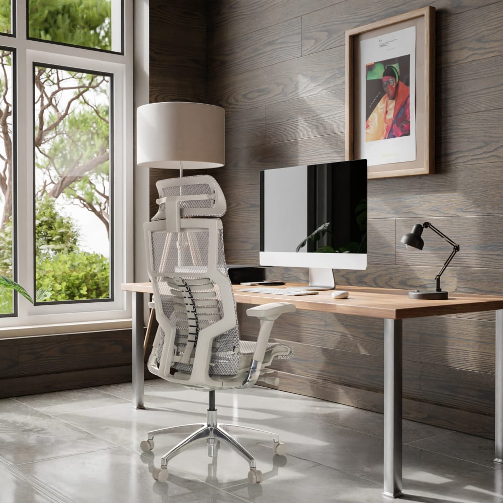 High End Bürostuhl aus Netzstoff, Hellgrau - Maisons Du Monde