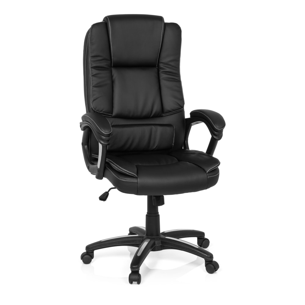 MyBuero Home Office Bürostuhl aus Kunstleder, Schwarz Schwarz Stoff