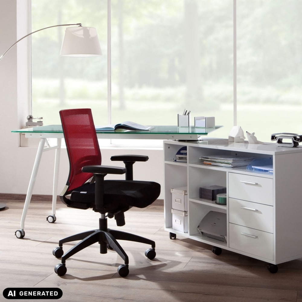 Profi Bürostuhl aus Stoff / Netzstoff, Schwarz/Rot - Maisons Du
