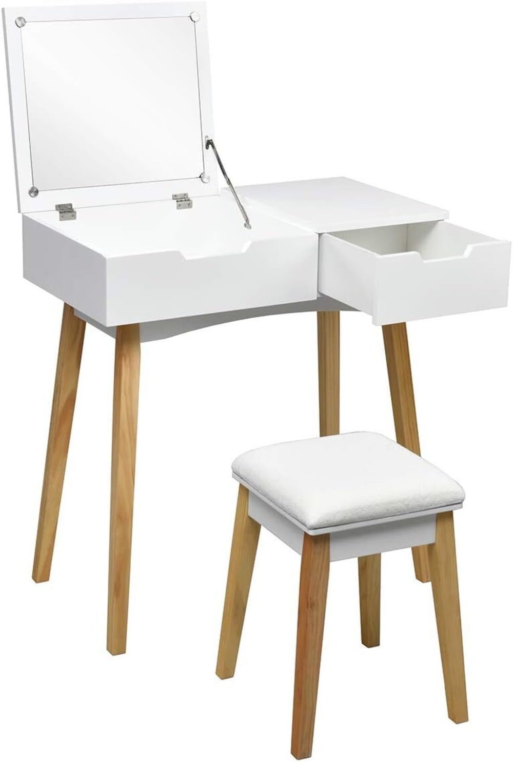 Ensemble de coiffeuse et tabouret avec miroir rabattable