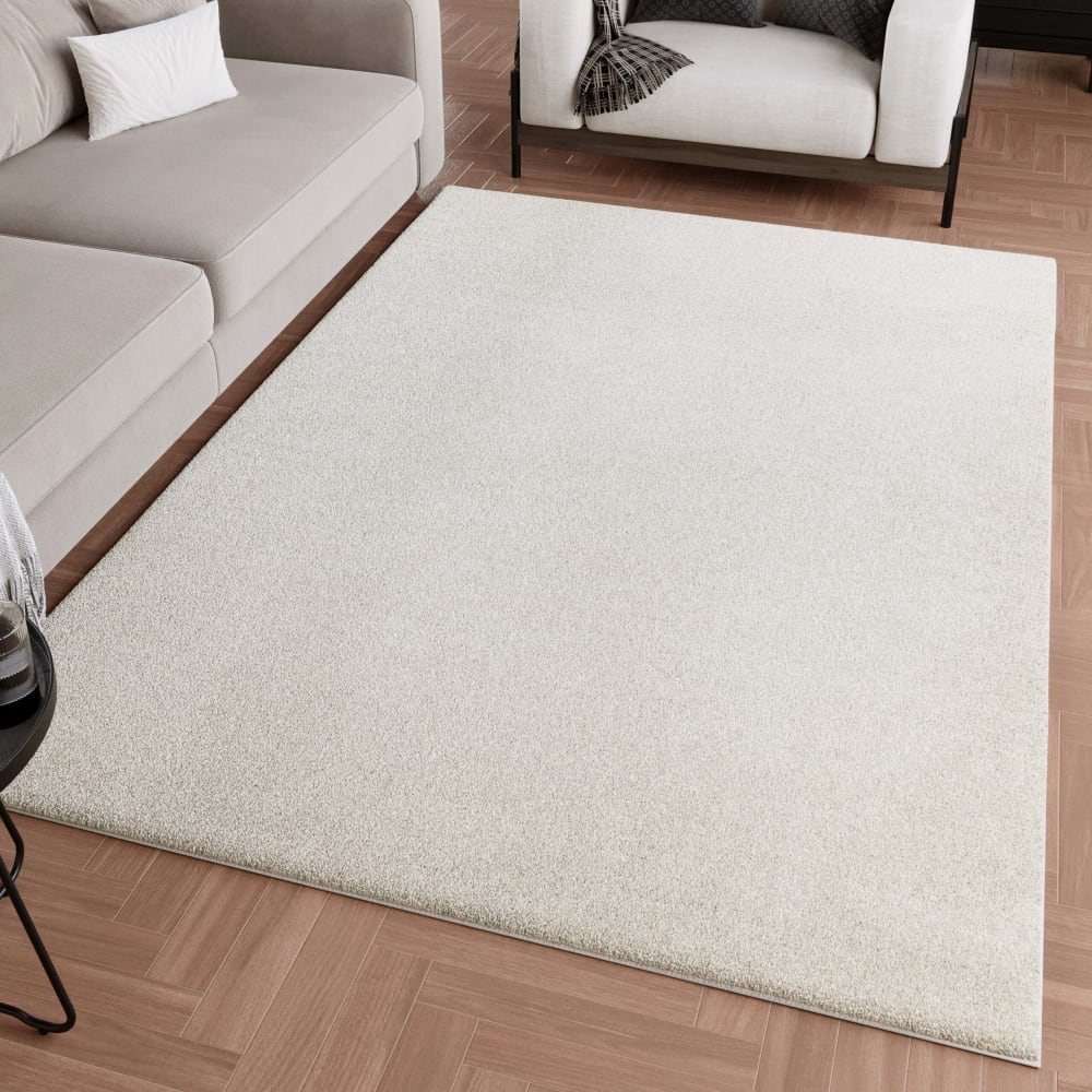 Tapis uni poils beige ivoire belle densité 80x300 — vue 3