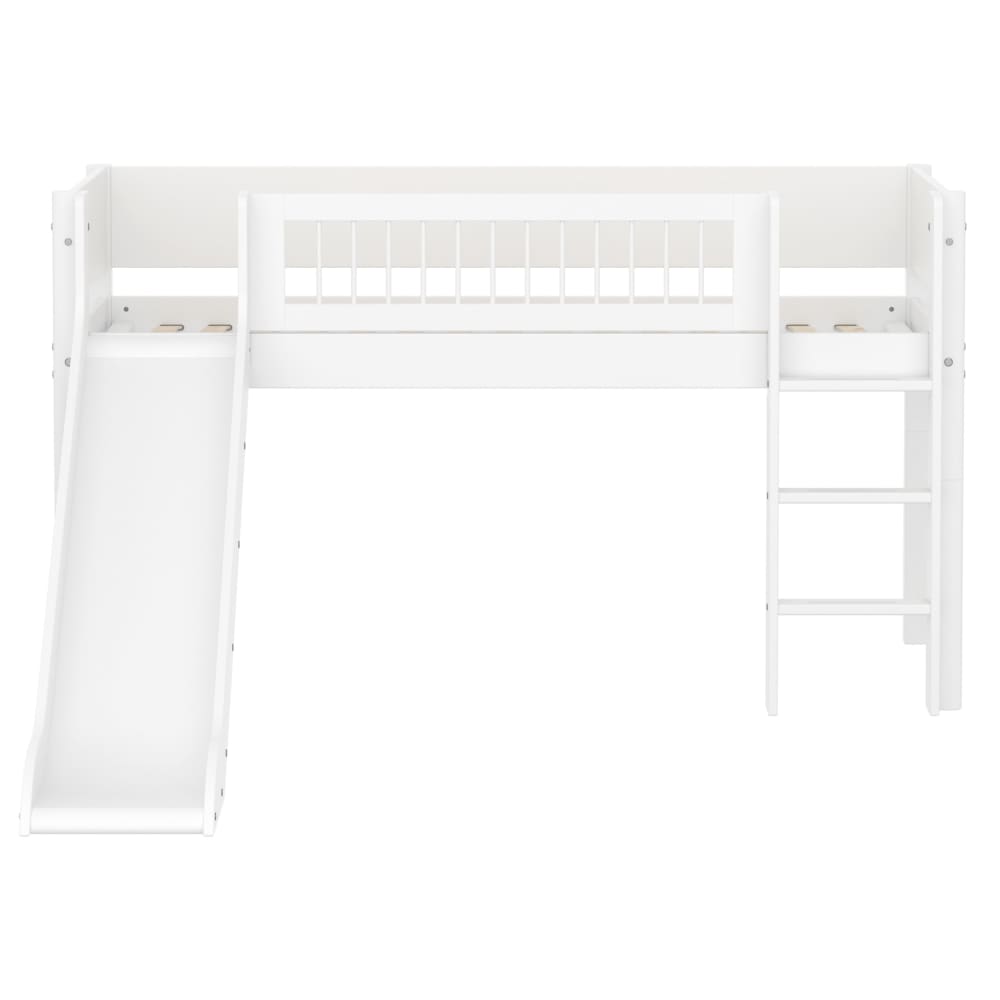 Lit mi-hauteur avec échelle et toboggan effet bois blanc 90x200cm - Maisons du Monde