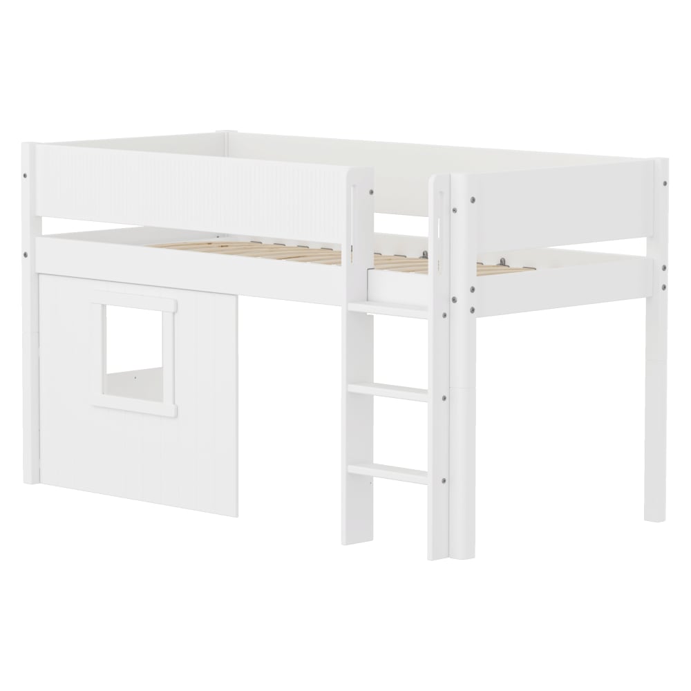 Lit mi-hauteur échelle et façades effet bois blanc 90x200cm Lit mi-hauteur échelle et façades effet bois blanc 90x200cm