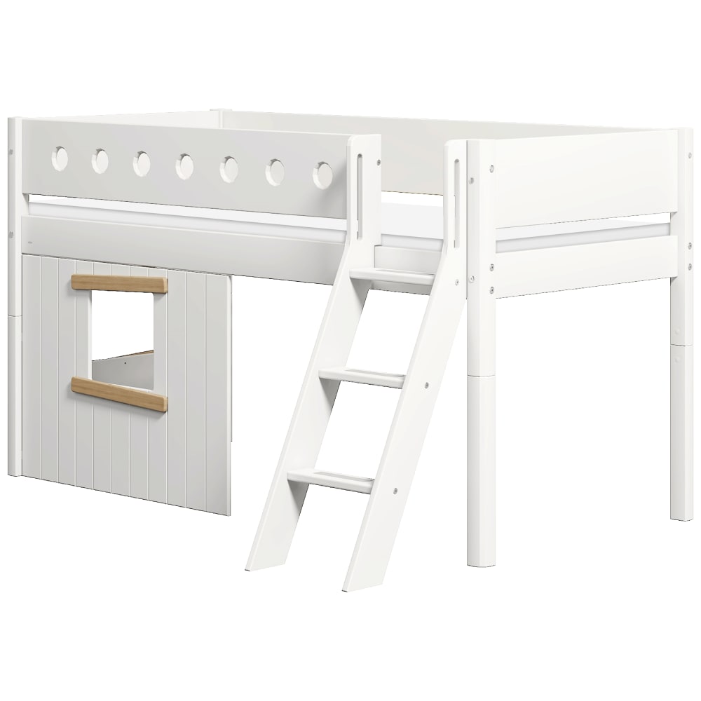 Lit mi-hauteur avec échelle et toboggan pin massif blanc 90x200cm Lit mi-hauteur avec échelle et toboggan pin massif blanc 90x200cm