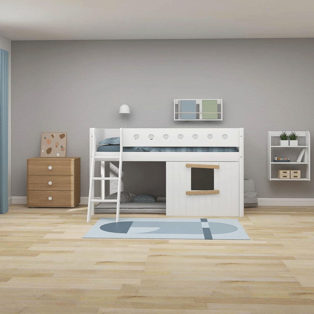 Lit mi-hauteur avec échelle et toboggan pin massif blanc 90x200cm - Maisons du Monde