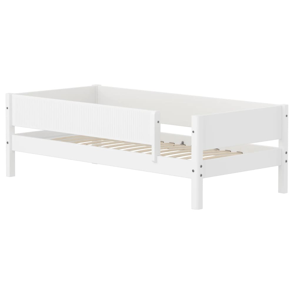 Banquette-lit avec barrière de sécurité effet bois blanc 90x200cm Banquette-lit avec barrière de sécurité effet bois blanc 90x200cm