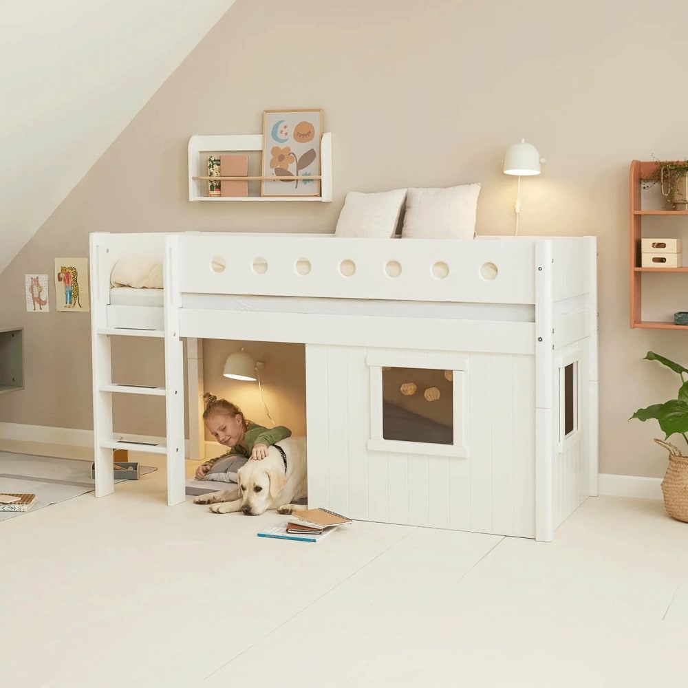 Lit mi-hauteur échelle et façades effet bois blanc 90x200cm - Maisons du Monde
