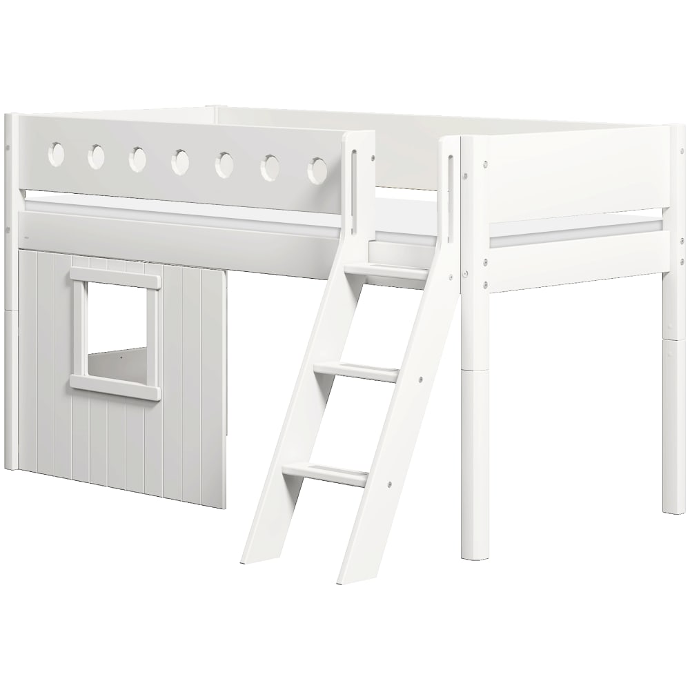 Lit mi-hauteur échelle et façades effet bois blanc 90x200cm Lit mi-hauteur échelle et façades effet bois blanc 90x200cm