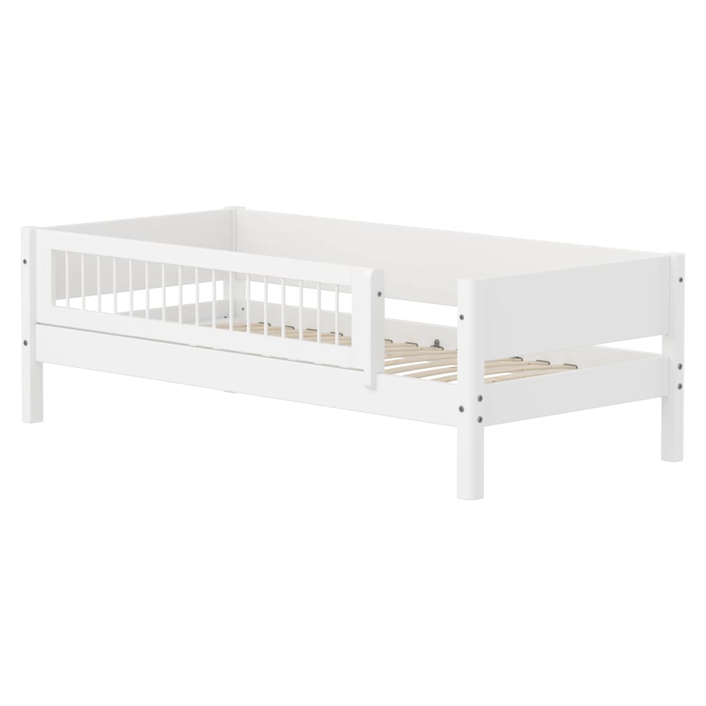 Banquette-lit avec barrière de sécurité effet bois blanc 90x200cm Banquette-lit avec barrière de sécurité effet bois blanc 90x200cm