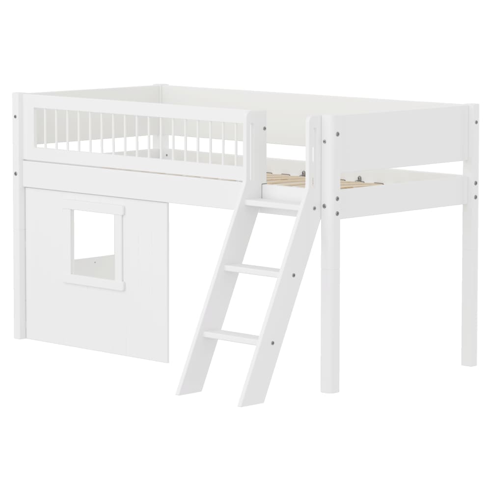 Lit mi-hauteur échelle et façades effet bois blanc 90x200cm Lit mi-hauteur échelle et façades effet bois blanc 90x200cm