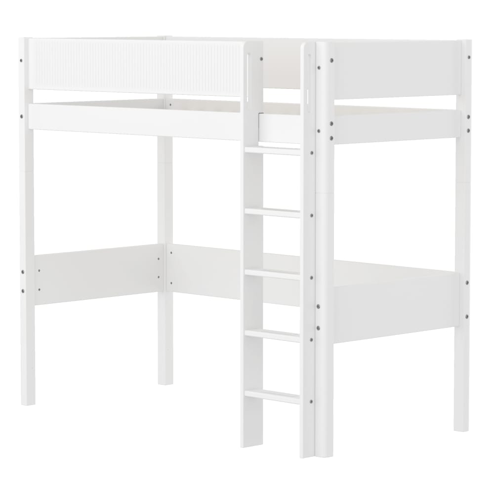 Lit mezzanine avec échelle droite effet bois blanc 90x200cm Lit mezzanine avec échelle droite effet bois blanc 90x200cm