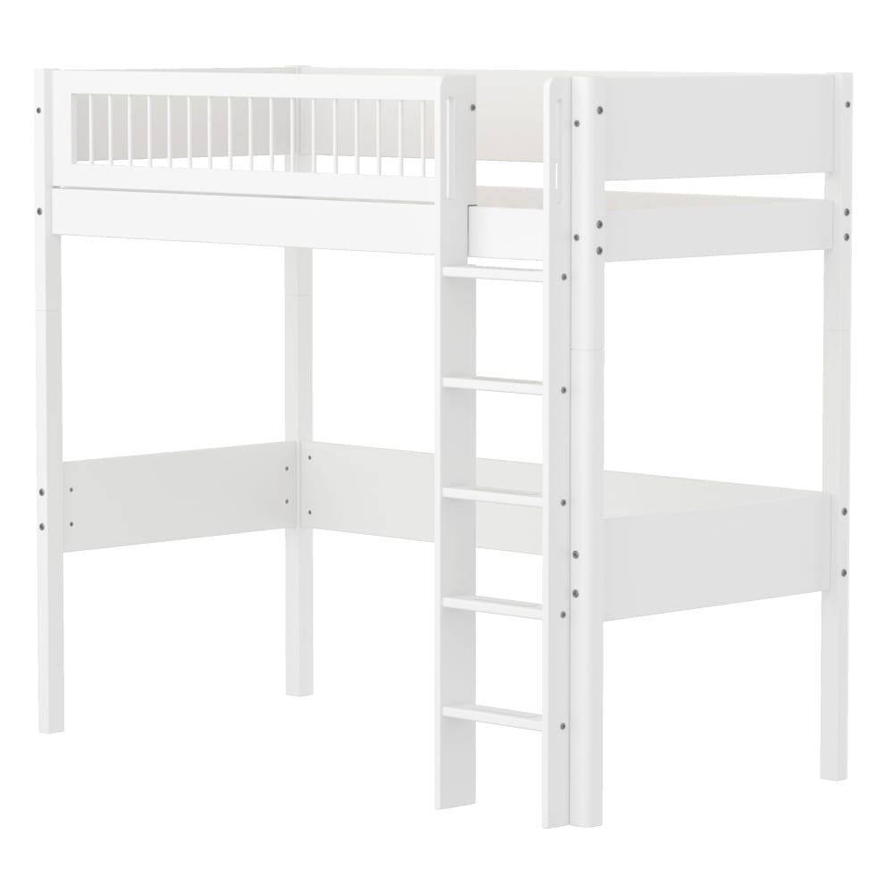 Lit mezzanine avec échelle droite effet bois blanc 90x200cm Lit mezzanine avec échelle droite effet bois blanc 90x200cm