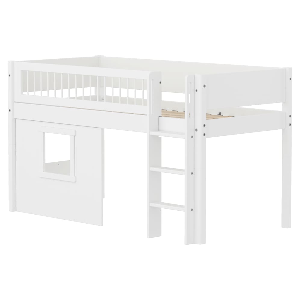 Lit mi-hauteur échelle et façades effet bois blanc 90x200cm Lit mi-hauteur échelle et façades effet bois blanc 90x200cm