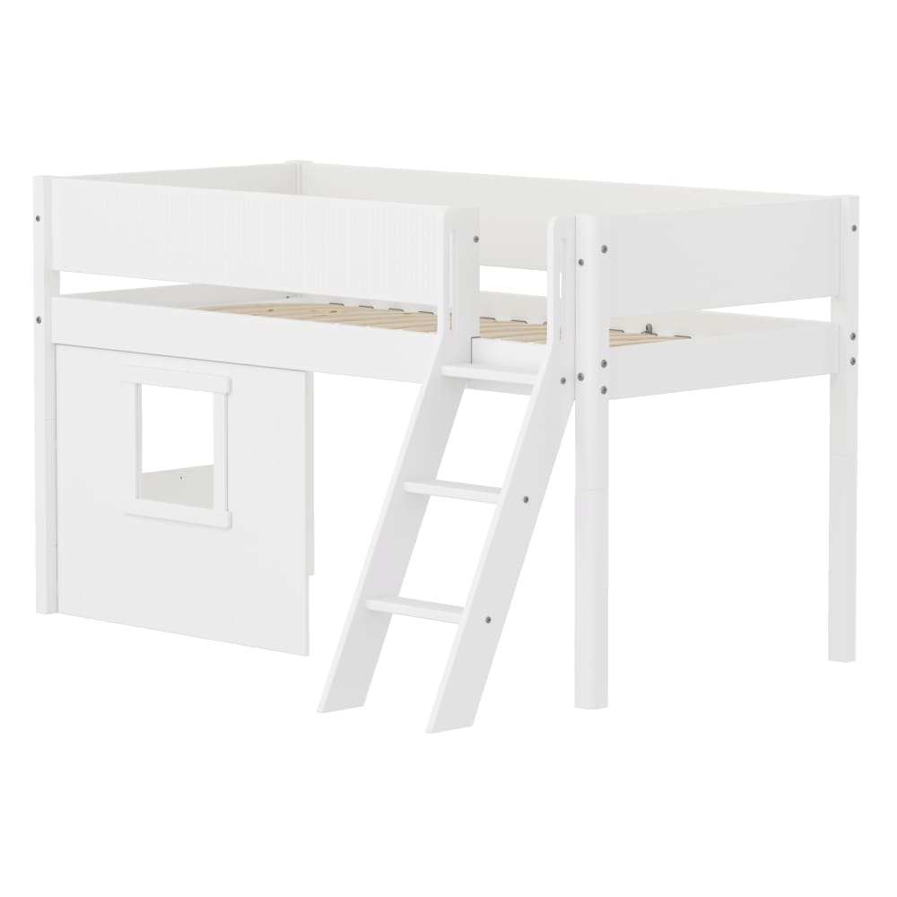 Lit mi-hauteur échelle et façades effet bois blanc 90x200cm Lit mi-hauteur échelle et façades effet bois blanc 90x200cm