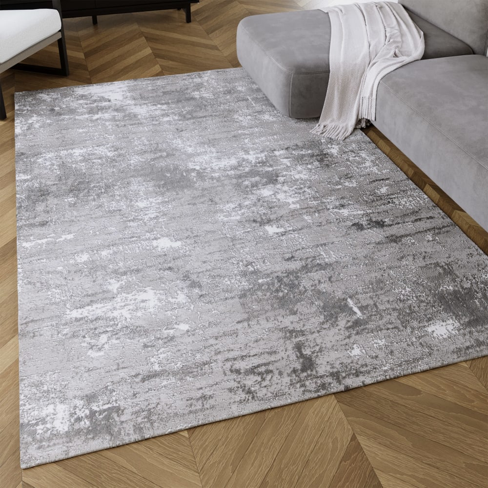 Teppich Kurzflor im Vintage-Stil Grau und Beige mit Relief