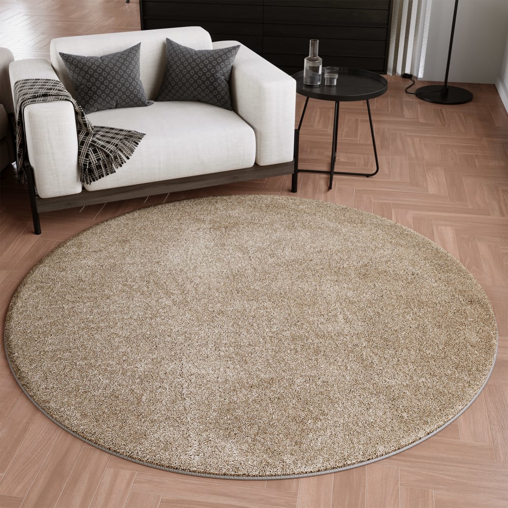 Tapis rond uni poils beige sable belle densité Ø 200 — vue 3