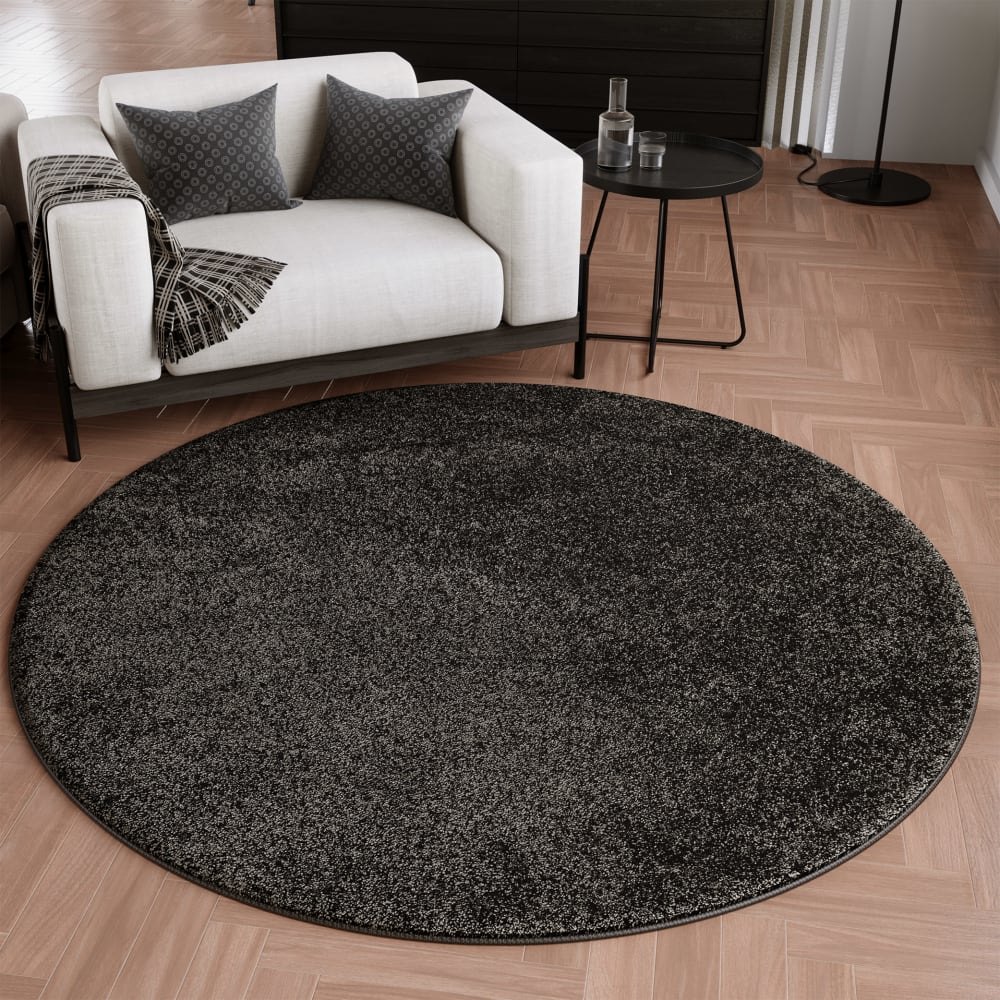 Tapis rond uni poils anthracite belle densité Ø 120 — vue 3