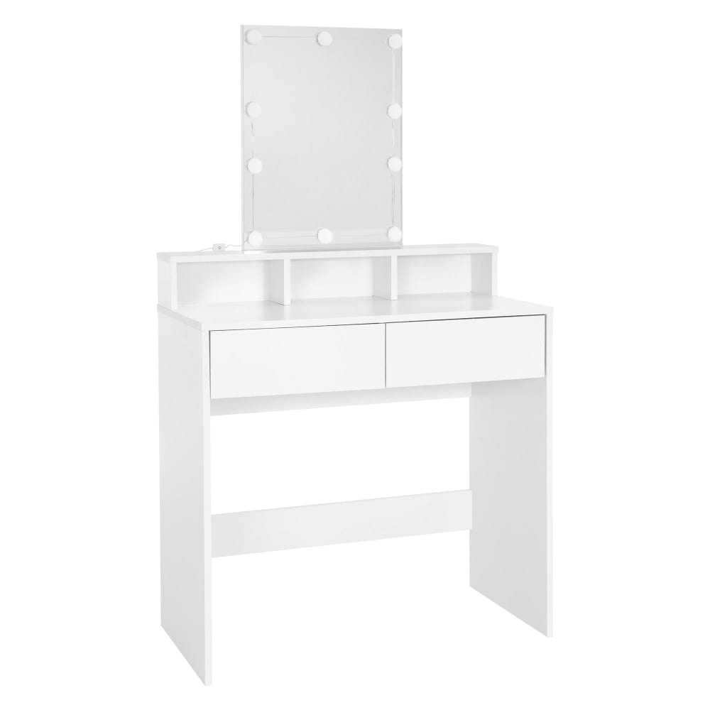 ML-Design Schminktisch 80x40x140 cm Weiß mit LED-Spiegel und 2 Schubladen modern WEISS SPANPLATTE Mädchen