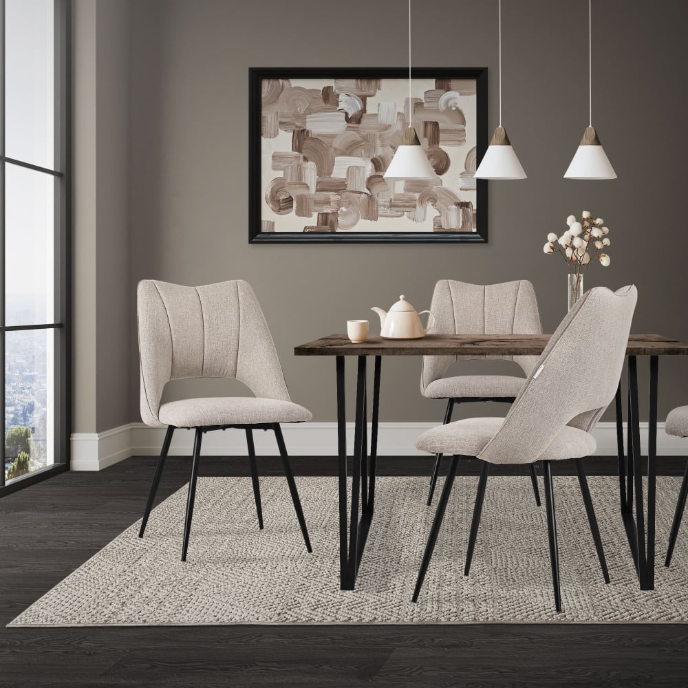 Esszimmerstühle 4er Set Beige mit Stoffbezug Gepolstert
