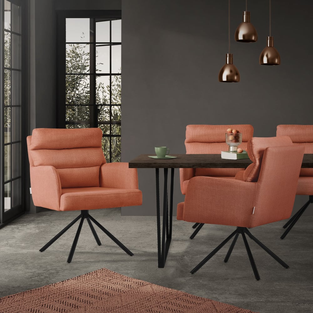 Esszimmerstuhl drehbar Orange Stoffbezug Metallbeinen Armlehnen -