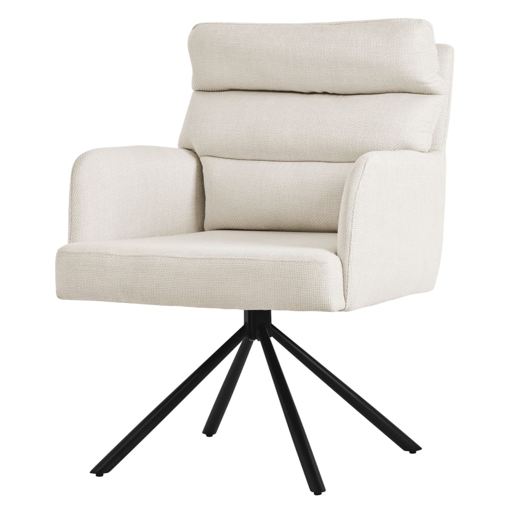 Silla giratoria, beige, de poliéster, con respaldo y reposabrazos