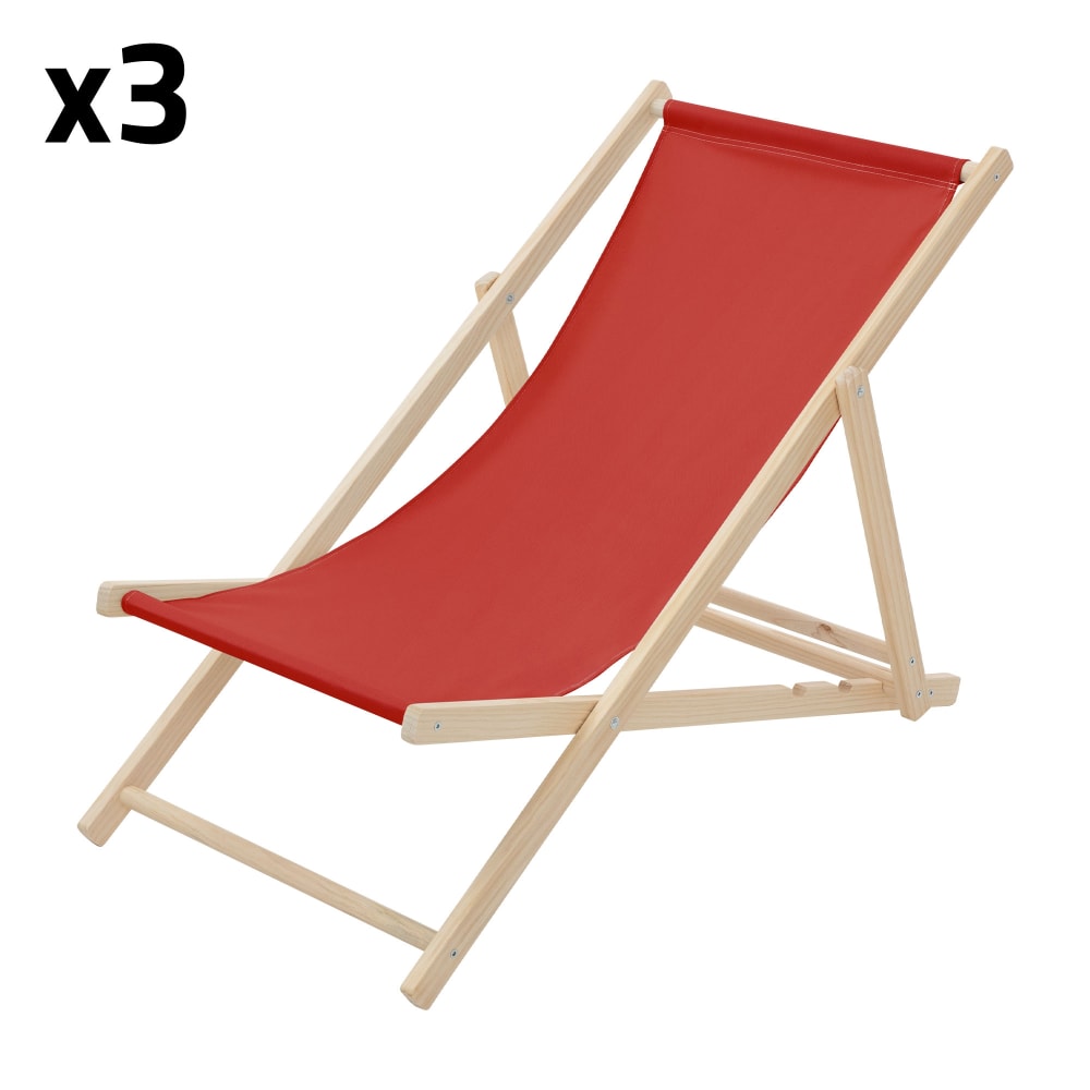 Lot de 3 chaises longues - bois