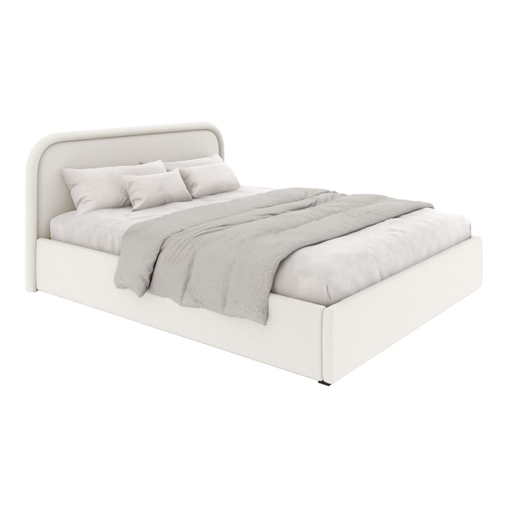 Lit rembourré en tissu bouclé 160x200 cm, blanc crème