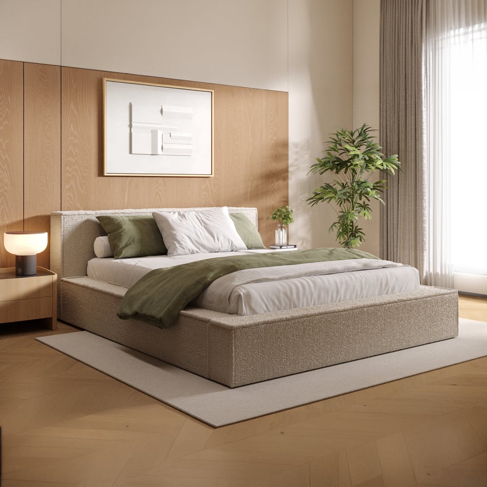 Fedve Polsterbett aus Bouclé-Stoff 180x200 cm, Beige Beige Pes - Polyester