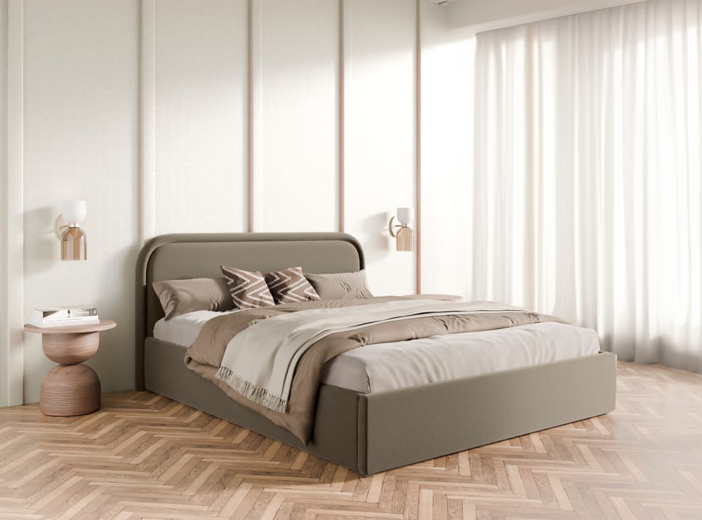 Lit rembourré en tissu bouclé 200x200 cm, marron