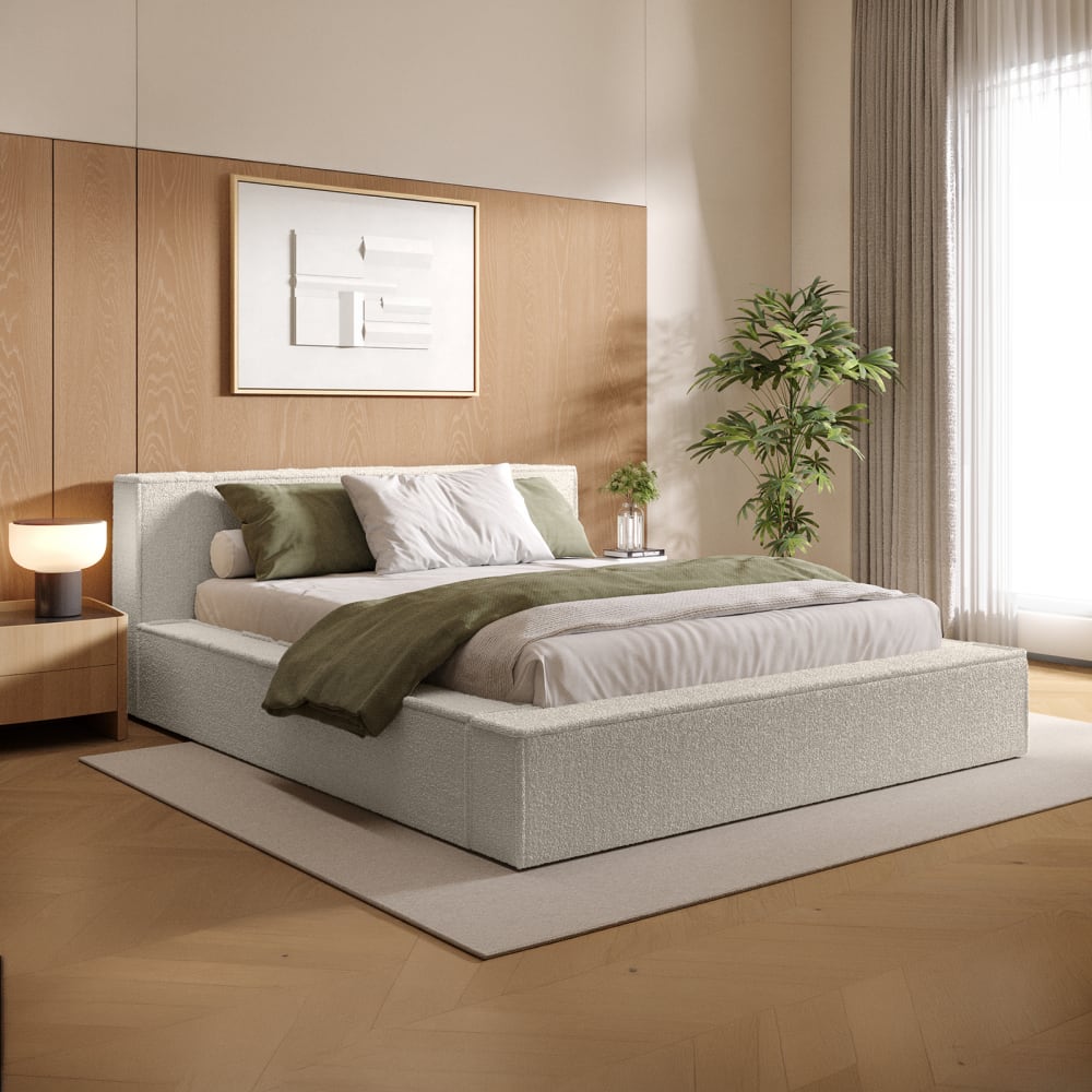 Fedve Polsterbett aus Bouclé-Stoff 200x200 cm, Weiß Weiß Pes - Polyester
